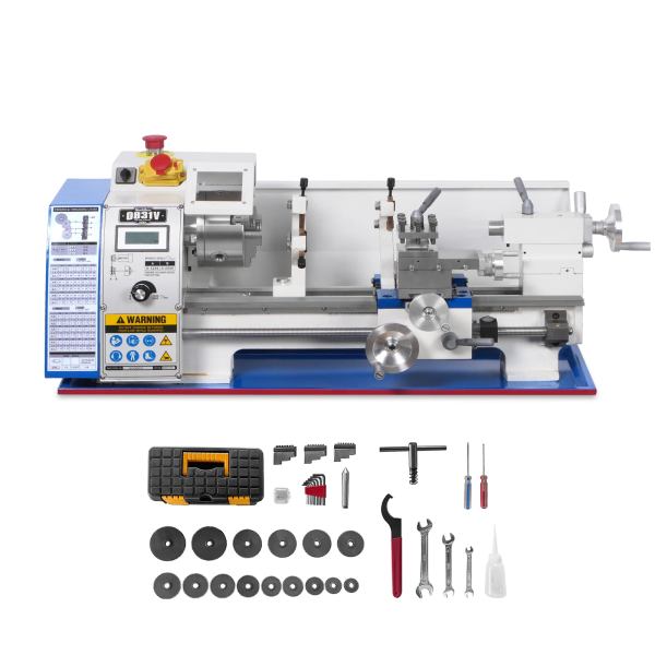 1.5‘’ Spindle Bore Metal Lathe Machine 8'' x 16'' High Precision Brushless Motor Mini 1.5HP Benchtop 0-2500 RPM Variable Speed Metal Working Machine 1.5‘’ Spindle Bore Small Lathe without Stand 0831V