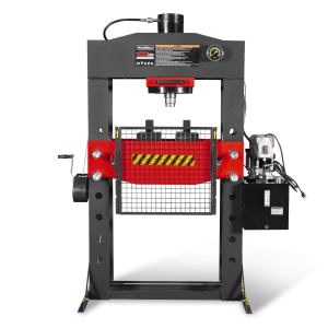 100 Ton H-Frame Electric Hydraulic Shop Press with Hand Winch,  110V Motor,  Fully Welded Steel Frame,  Safety Guard,  Foot Pedal Control,  HSP100E