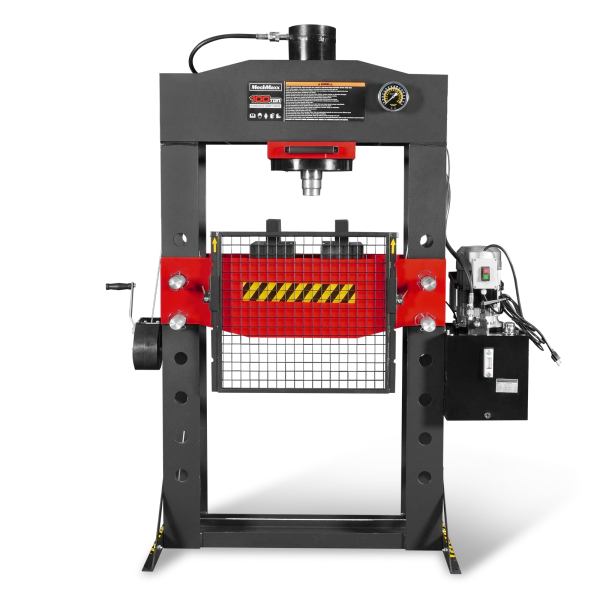 100 Ton H-Frame Electric Hydraulic Shop Press with Hand Winch,  110V Motor,  Fully Welded Steel Frame,  Safety Guard,  Foot Pedal Control,  HSP100E