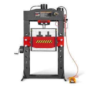 100 Ton H-Frame Air/Hydraulic Shop Press with Hand Winch,  Fully Welded Steel Frame,  Safety Guard,  Foot Pedal Control,  HSP100