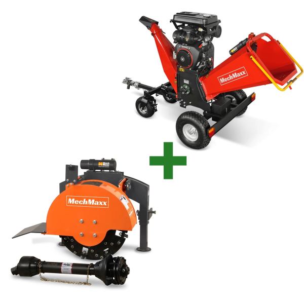 3-Point PTO Stump Grinder & 8 inch ZONSEN E-Start 1000cc 35hp Gas Powered Wood Chipper  Combo, SG24 & B200