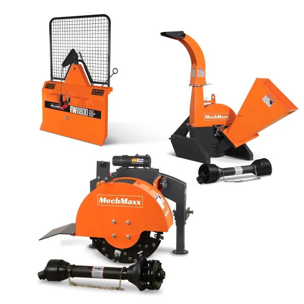 3-Point PTO Stump Grinder & 4" PTO Wood Chipper & Forestry Log Skidding Winch Combo, SG24 & BX42S &FW8800