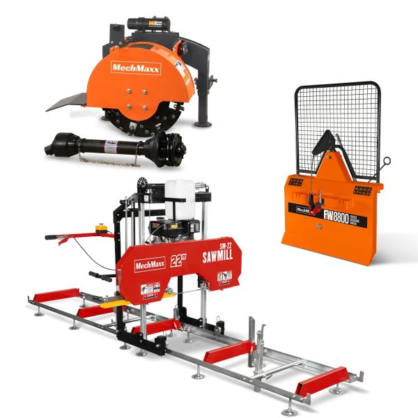 3-Point PTO Stump Grinder & 22" Portable Sawmill & Forestry Log Skidding Winch Combo,SG24 & SM22 &FW8800