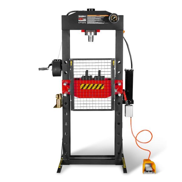 30 Ton H-Frame Air/Hydraulic Shop Press with Hand Winch & Press Pin Kit,  Fully Welded Steel Frame,  Safety Guard,  Foot Pedal Control,  HSP30