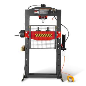 50 Ton H-Frame Air/Hydraulic Shop Press with Hand Winch & Press Pin Kit,  Fully Welded Steel Frame,  Safety Guard,  Foot Pedal Control,  HSP50