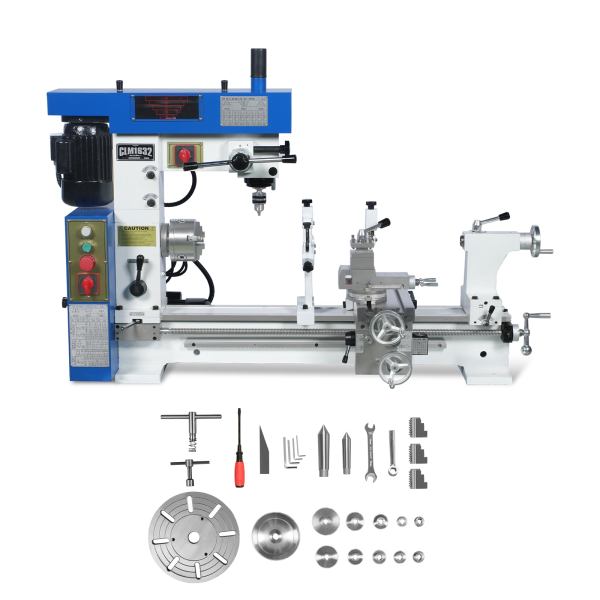 1 HP 16''x32'' Multi-Function Metal Lathe Milling Machine Head for Metalworking – Lathe, Drilling, and Milling Operations with Powerful Motor, Perfect for DIY, Workshops, and Professional Metalworking Projects without Stand CLM1632
