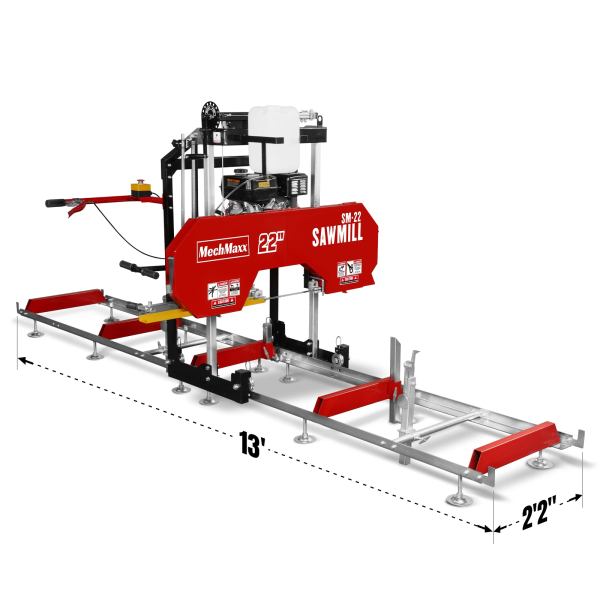 22" Portable Sawmill,  274cc 8.1HP Gasoline Engine,  18" Board Width,  13' Track Length ,  SM-22
