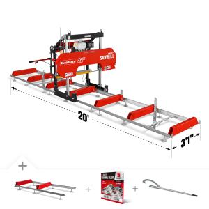 32" Portable Sawmill (5 x Blades Included),  HONDA GX390 389cc E-Start Gasoline Engine,  26.5" Board Width,  20' Track Length (13' Track Length + 6.4' Track Extension Included) ,  SM-32