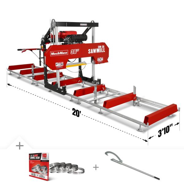 MechMaxx 36" MAX Portable Sawmill,  750cc 25HP ZONSEN V-Twin Engine,  35" Board Width,   20' Track Length,  ( 10 x Blades Included) SM36MAX