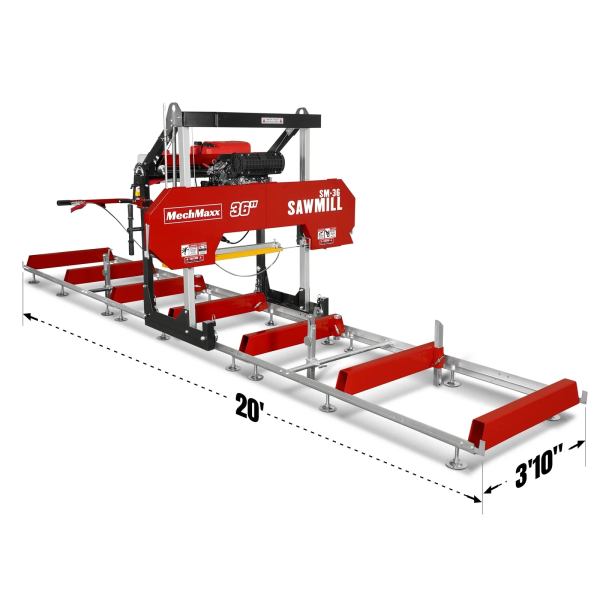 36" MAX Portable Sawmill,  25HP 750cc ZONSEN V-Twin Engine,  35" Board Width,  20' Track Length,  (10 x Blades Included),  SM-36MAX